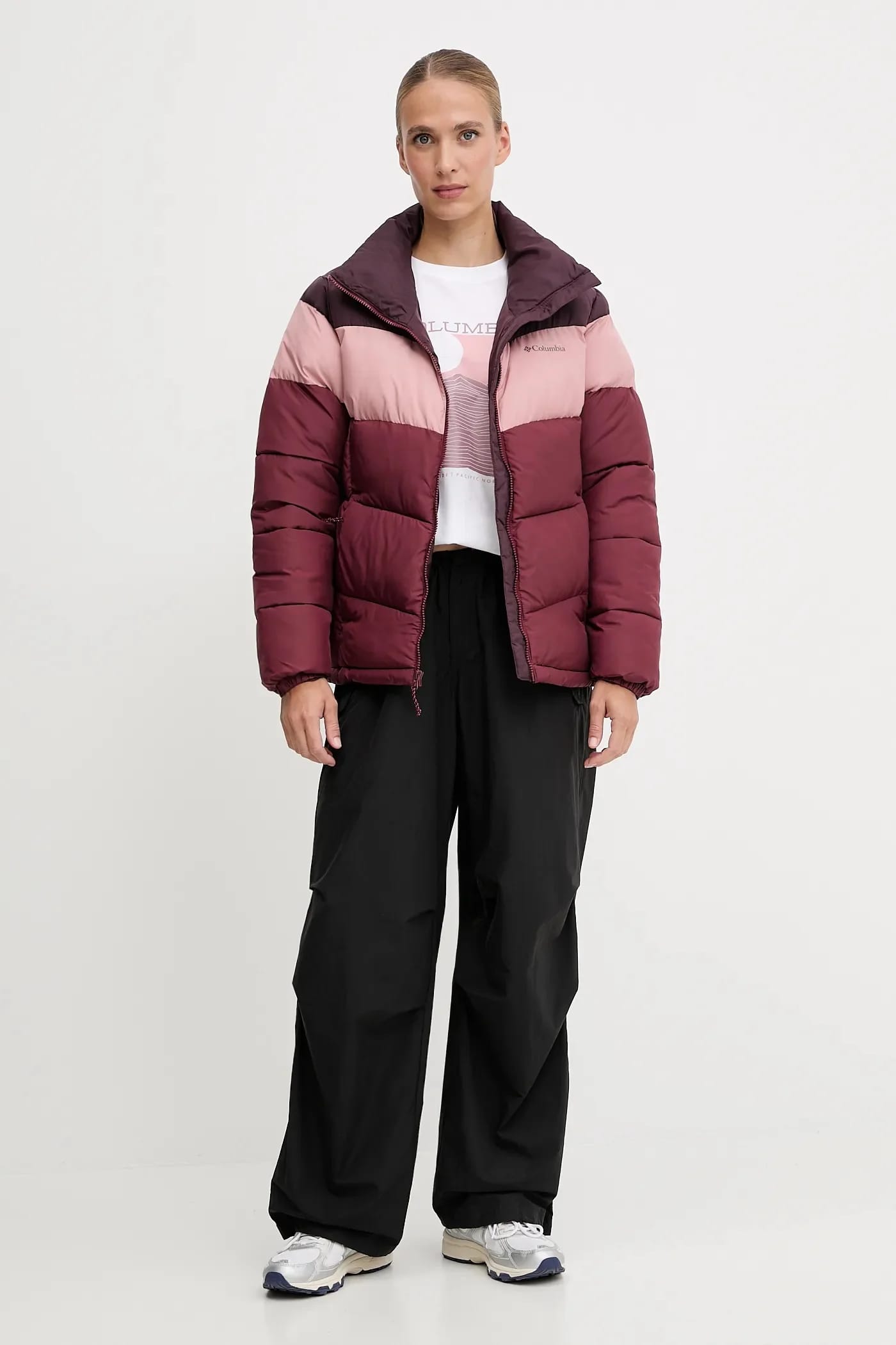 Пуховая куртка Colorblock бордовая для женщин - фото 2
