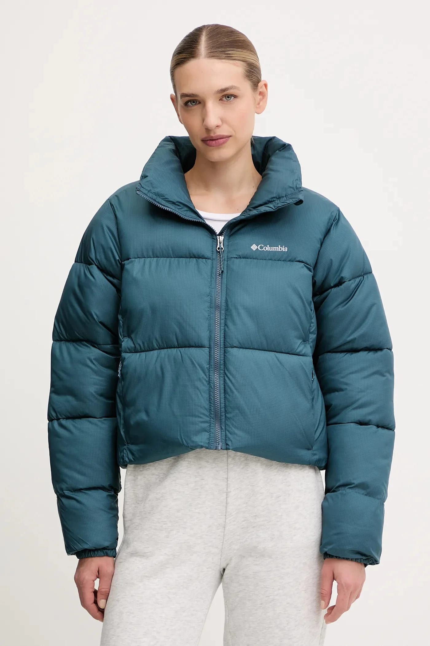 Пуховая куртка Colorblock бирюзовая для женщин
