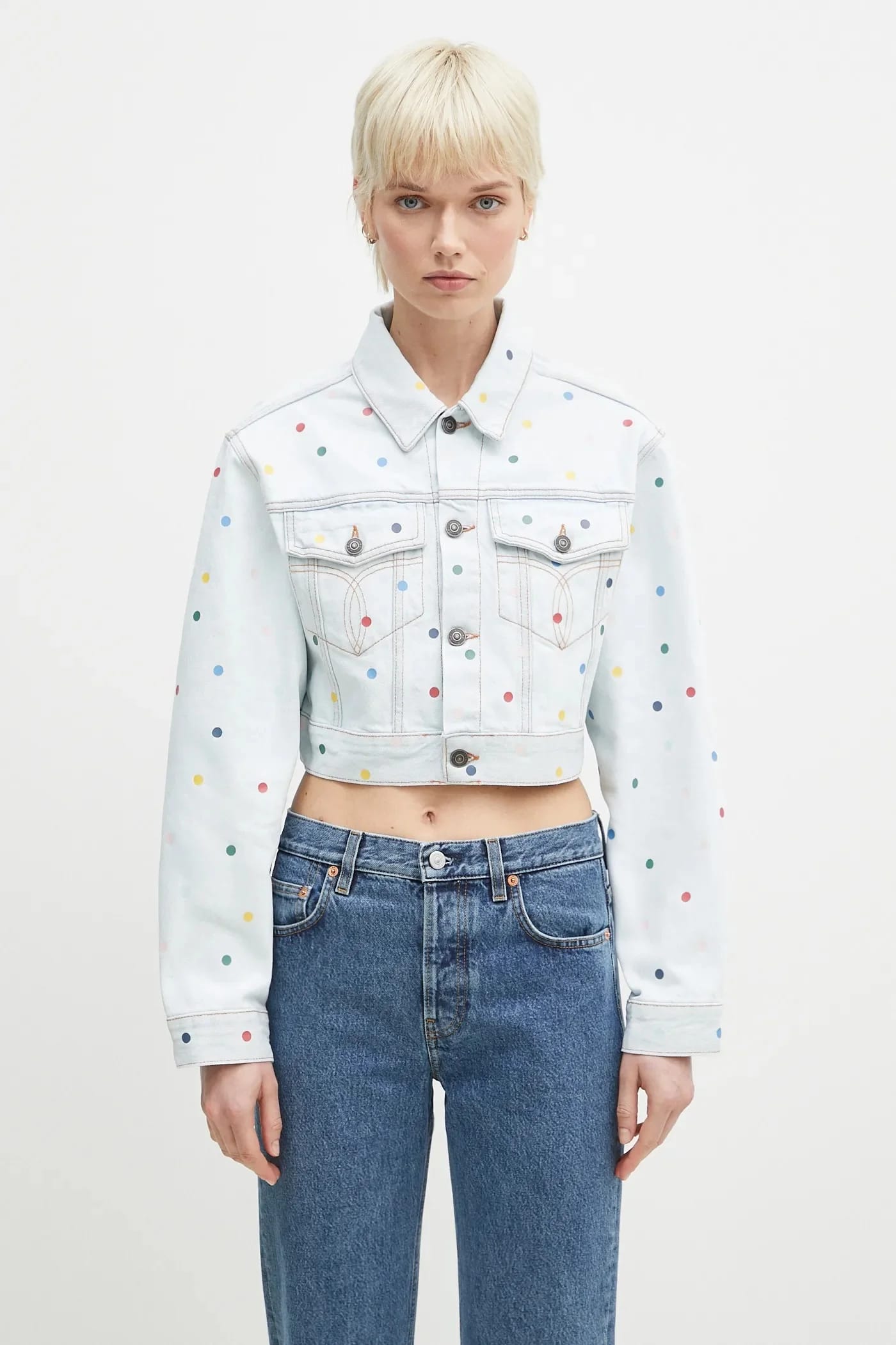 Укороченная джинсовая куртка из хлопкового денима Confetti Dot Denim