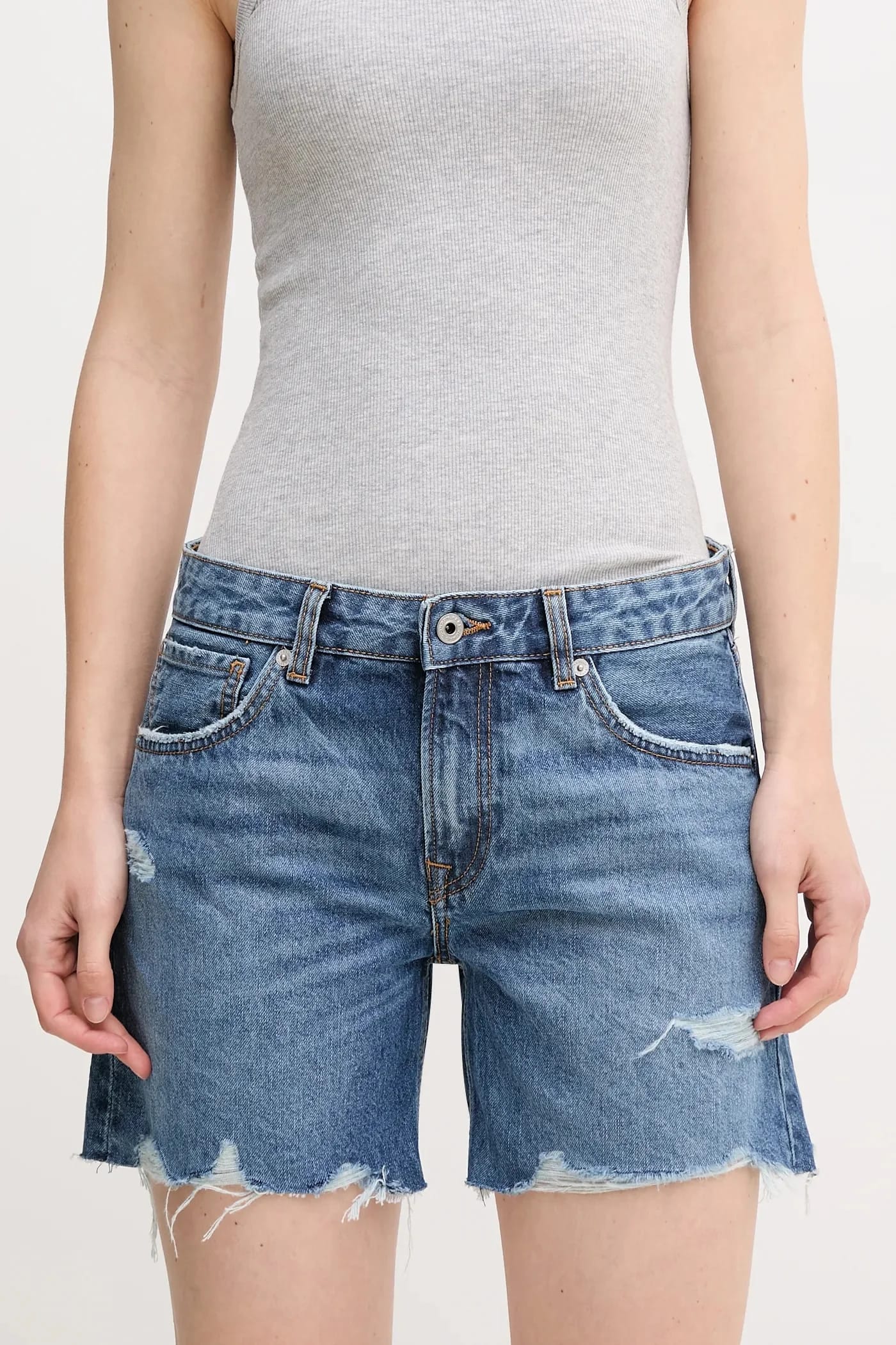 Шорты из хлопкового денима REGULAR SHORT MW DISTRESSED
