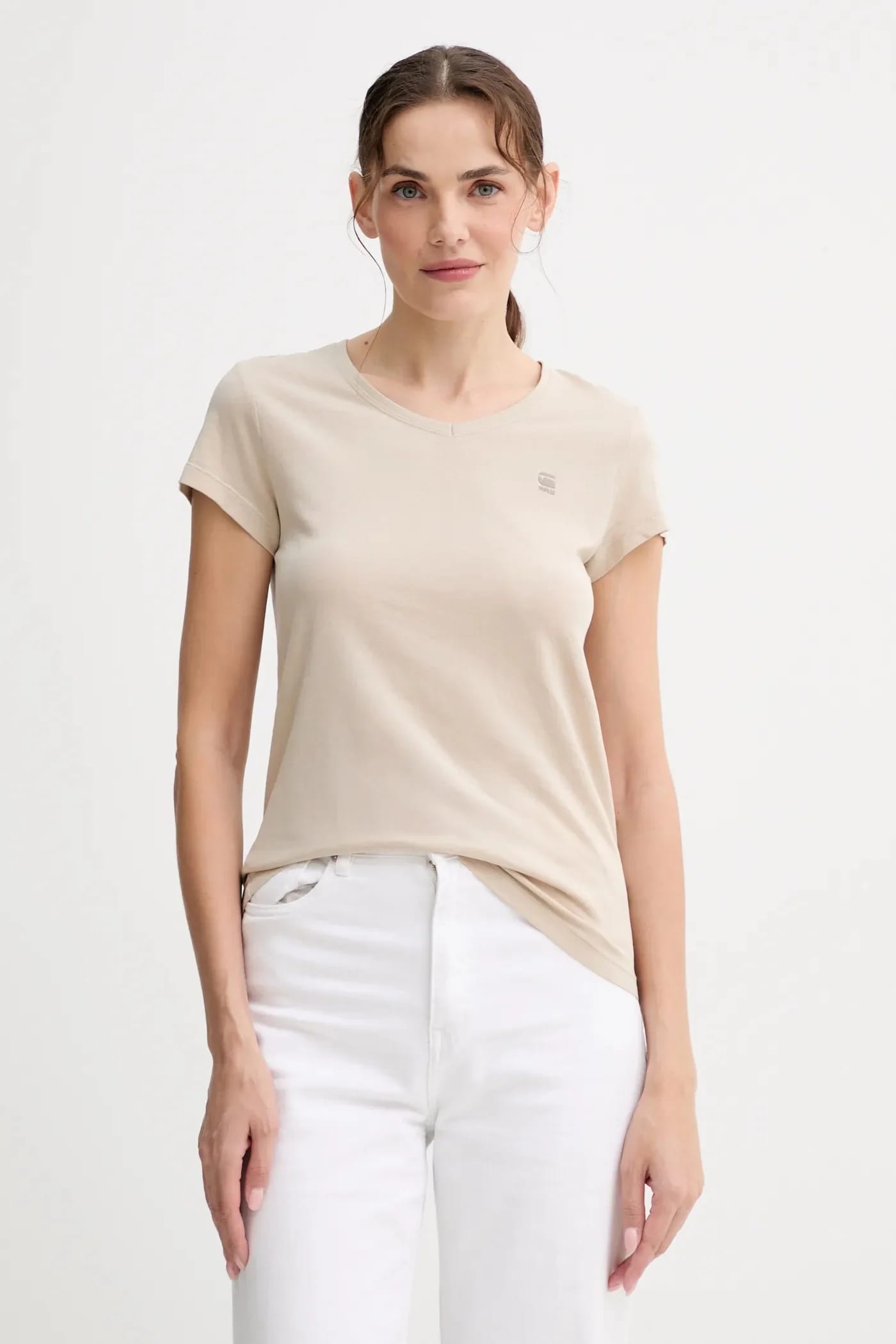 Футболка из сырого хлопка Eyben slim v t 2.0 бежевая для женщин