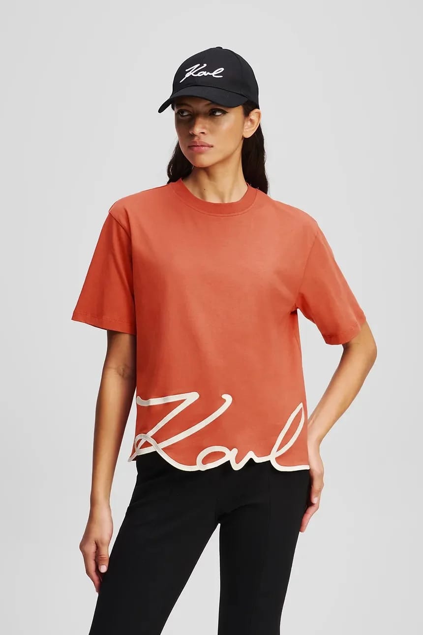 Хлопковая футболка KARL SIGNATURE апельсин для женщин