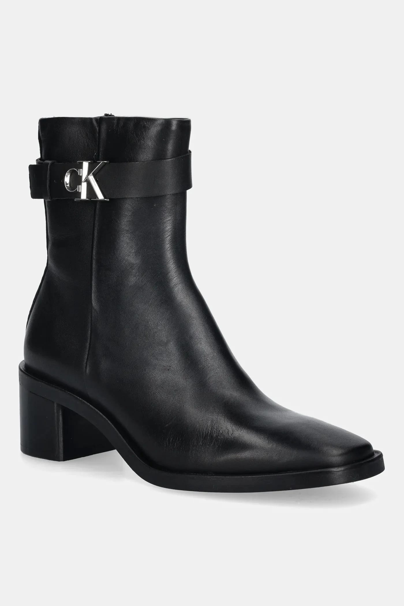 БОТИНКИ НА BLOCK HEEL W/ METAL LOGO кожаные ботильоны