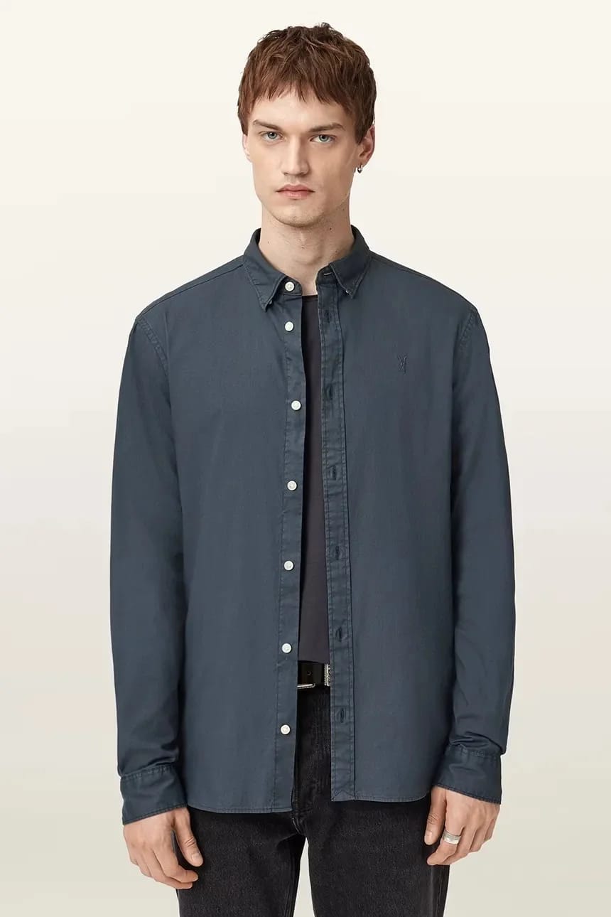 Хлопковая рубашка HAWTHORNE LS SHIRT синяя для мужчин - фото 4