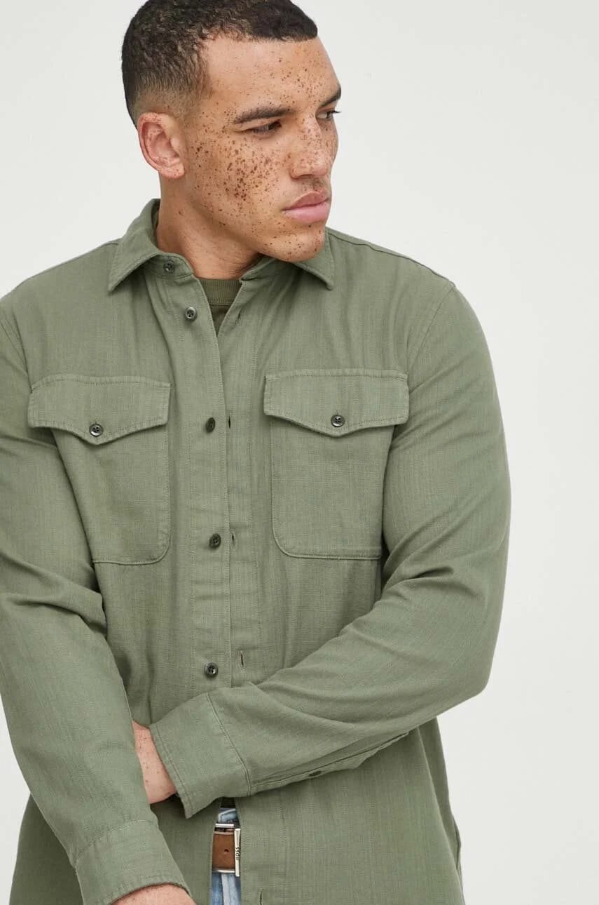 Рубашка из сырого хлопка Marine Slim зеленая для мужчин