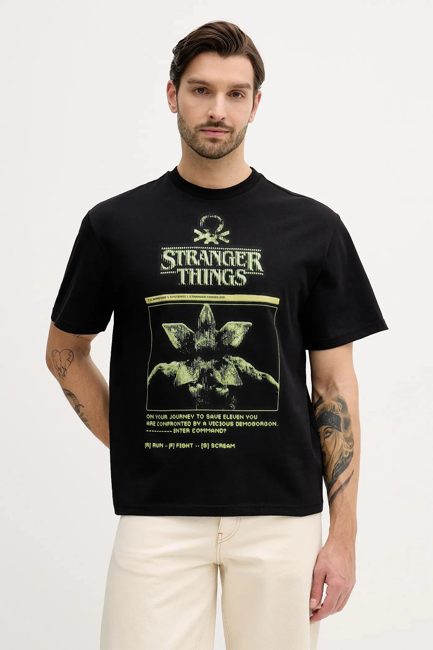 Хлопковая футболка x Stranger Things черная для мужчин