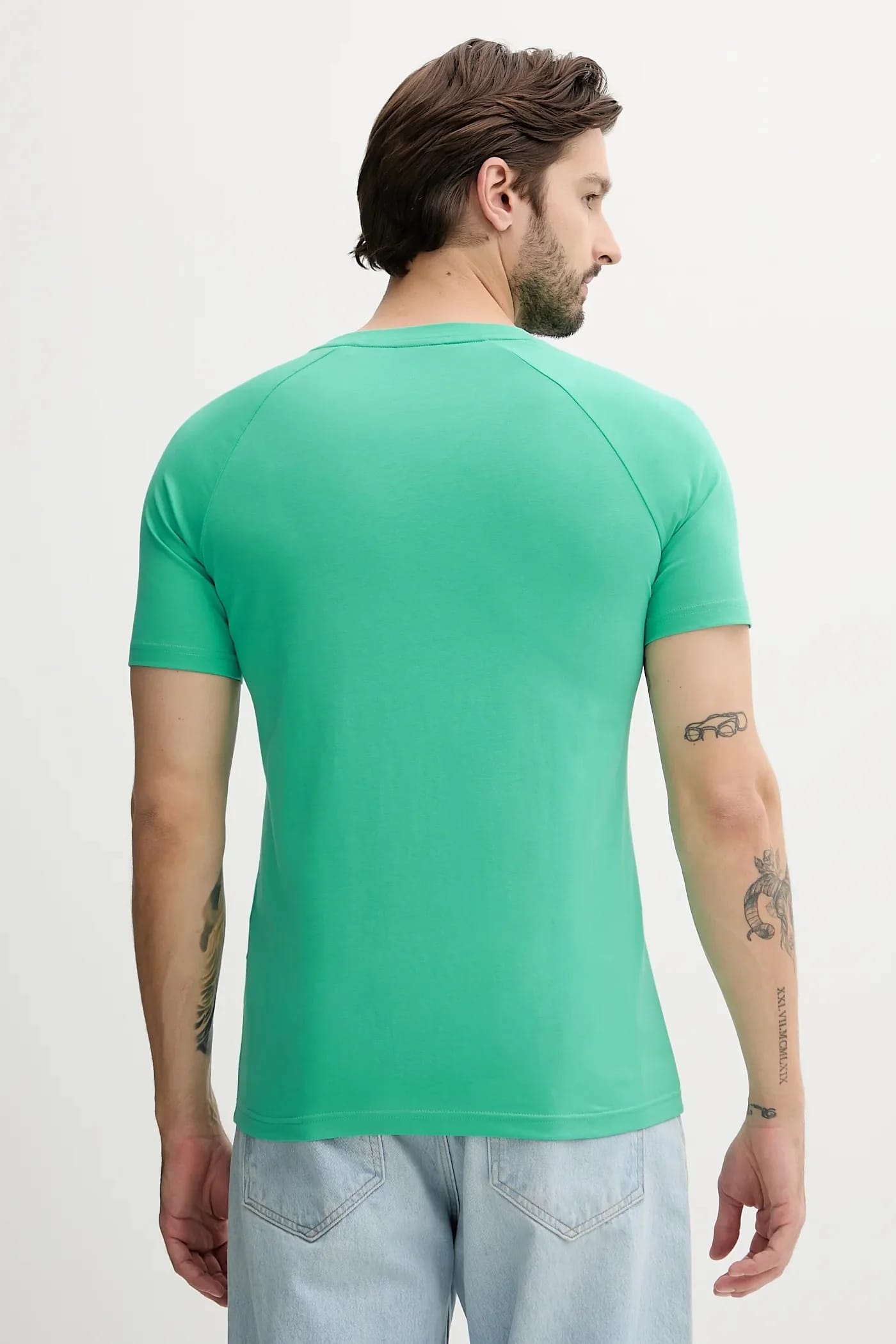 Хлопковая футболка RN Slim Fit бирюзовая для мужчин - фото 2