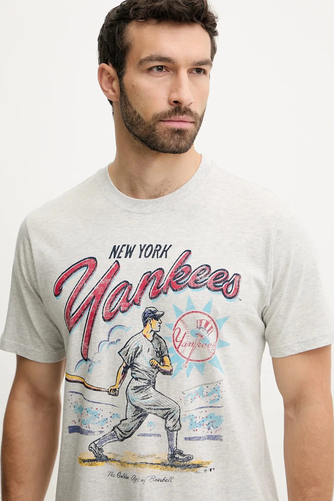 Хлопковая футболка MLB New York Yankees серая для мужчин - фото 4