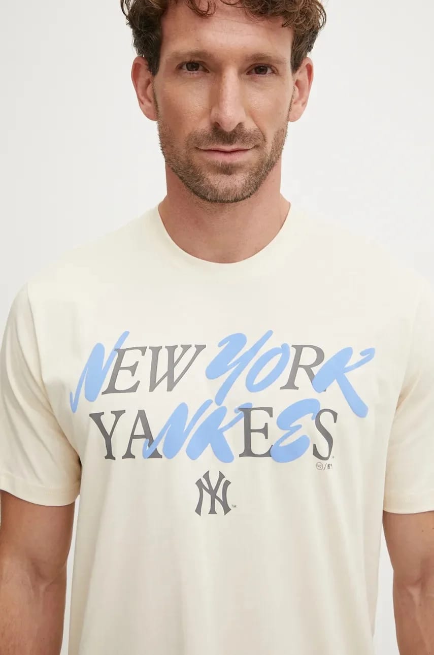 Хлопковая футболка MLB New York Yankees бежевая для мужчин