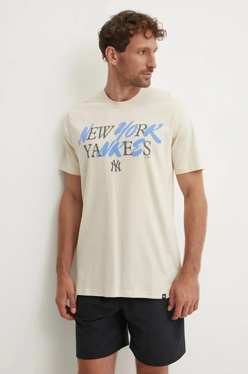 Хлопковая футболка MLB New York Yankees бежевая для мужчин - фото 4
