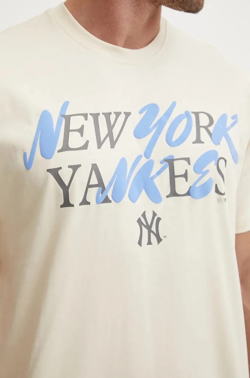 Хлопковая футболка MLB New York Yankees бежевая для мужчин - фото 5