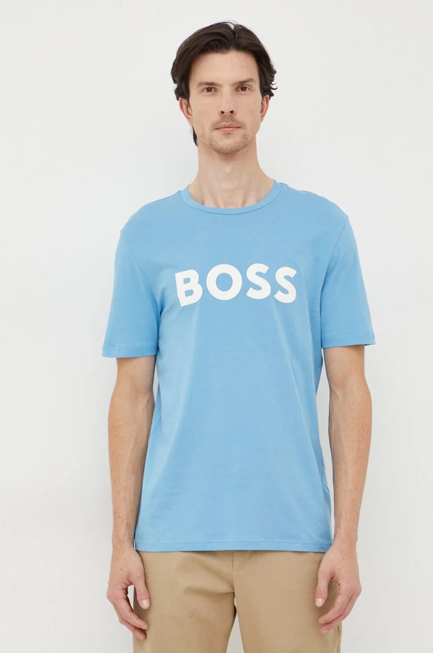 BOSS Хлопковая футболка Thinking 1 синяя для мужчин