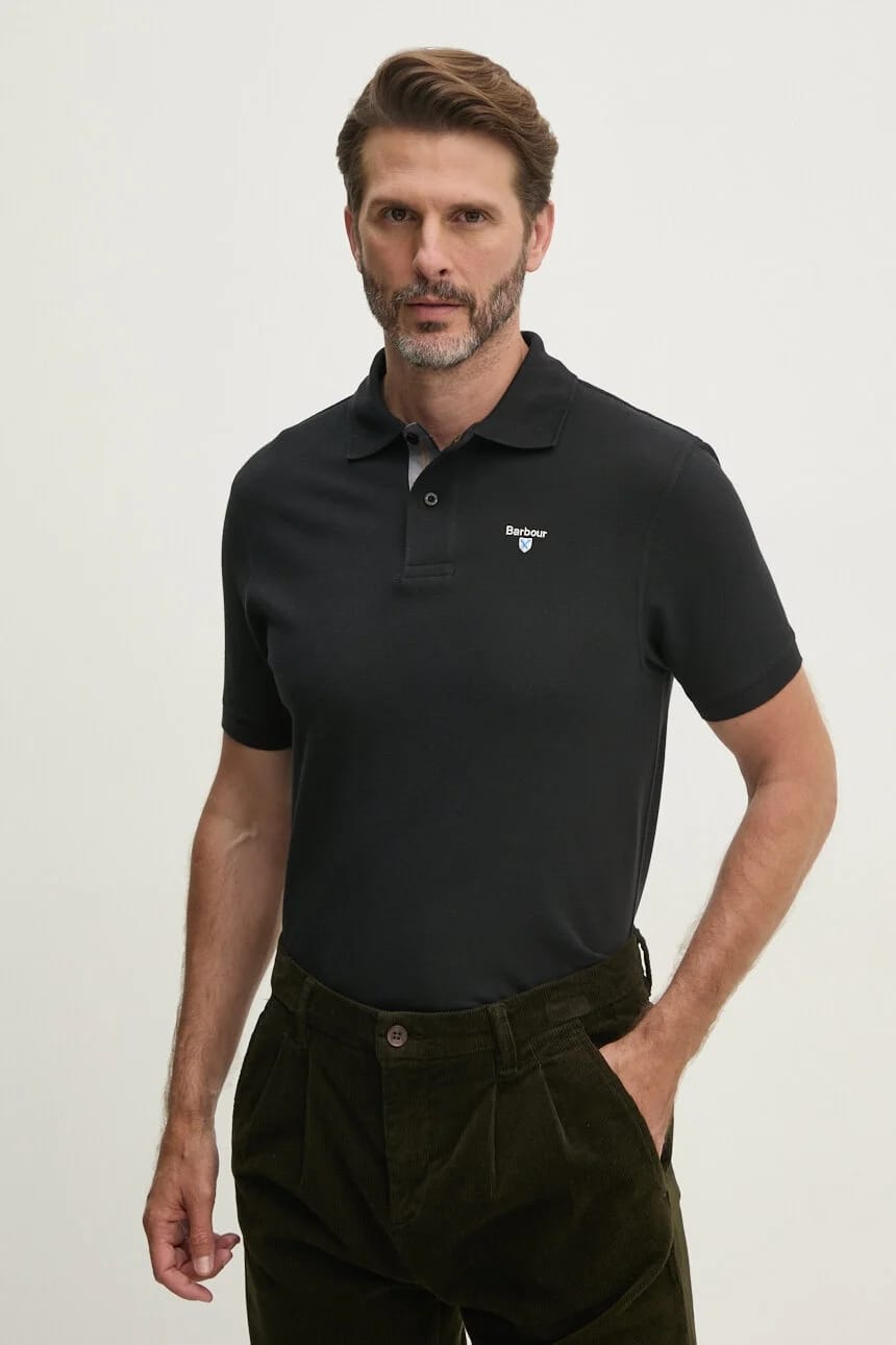 Хлопковое поло Tartan Pique Polo черное для мужчин