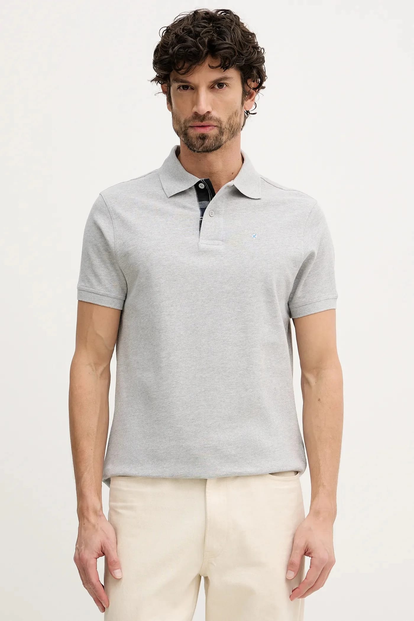 Хлопковое поло Tartan Pique Polo серое для мужчин