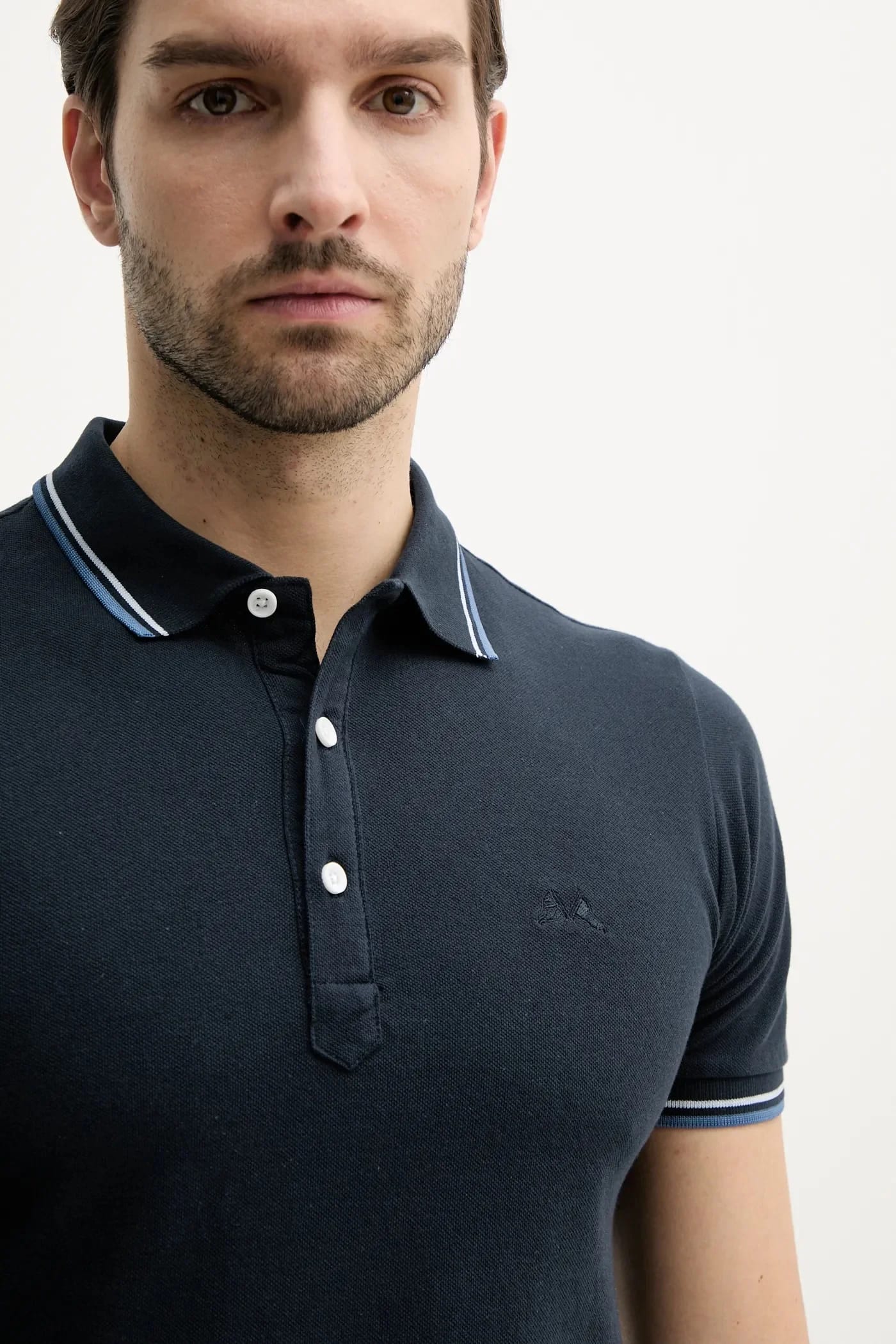 Хлопковое поло военно-морской для мужчин - фото 4