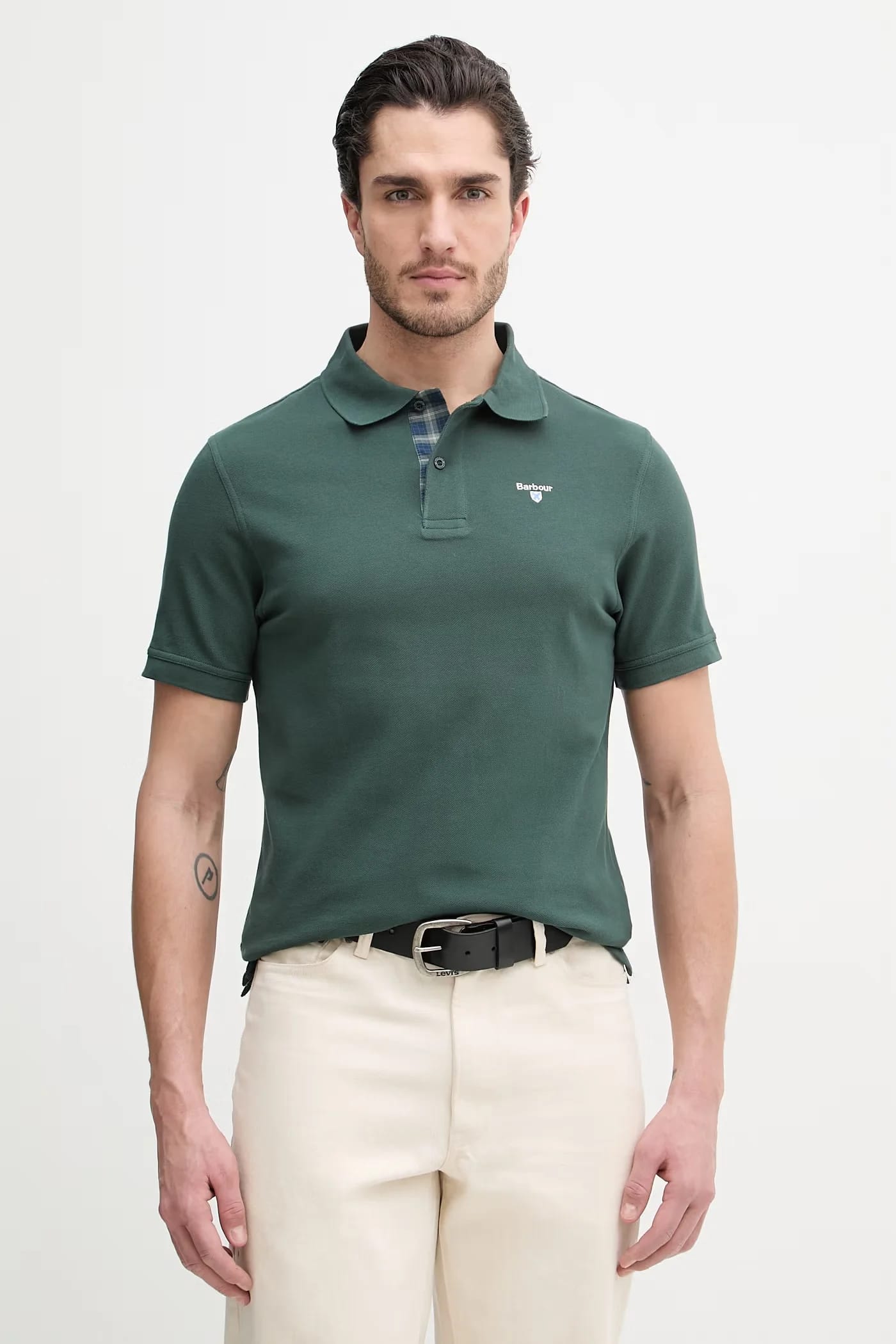 Хлопковое поло Tartan Pique Polo зеленое для мужчин