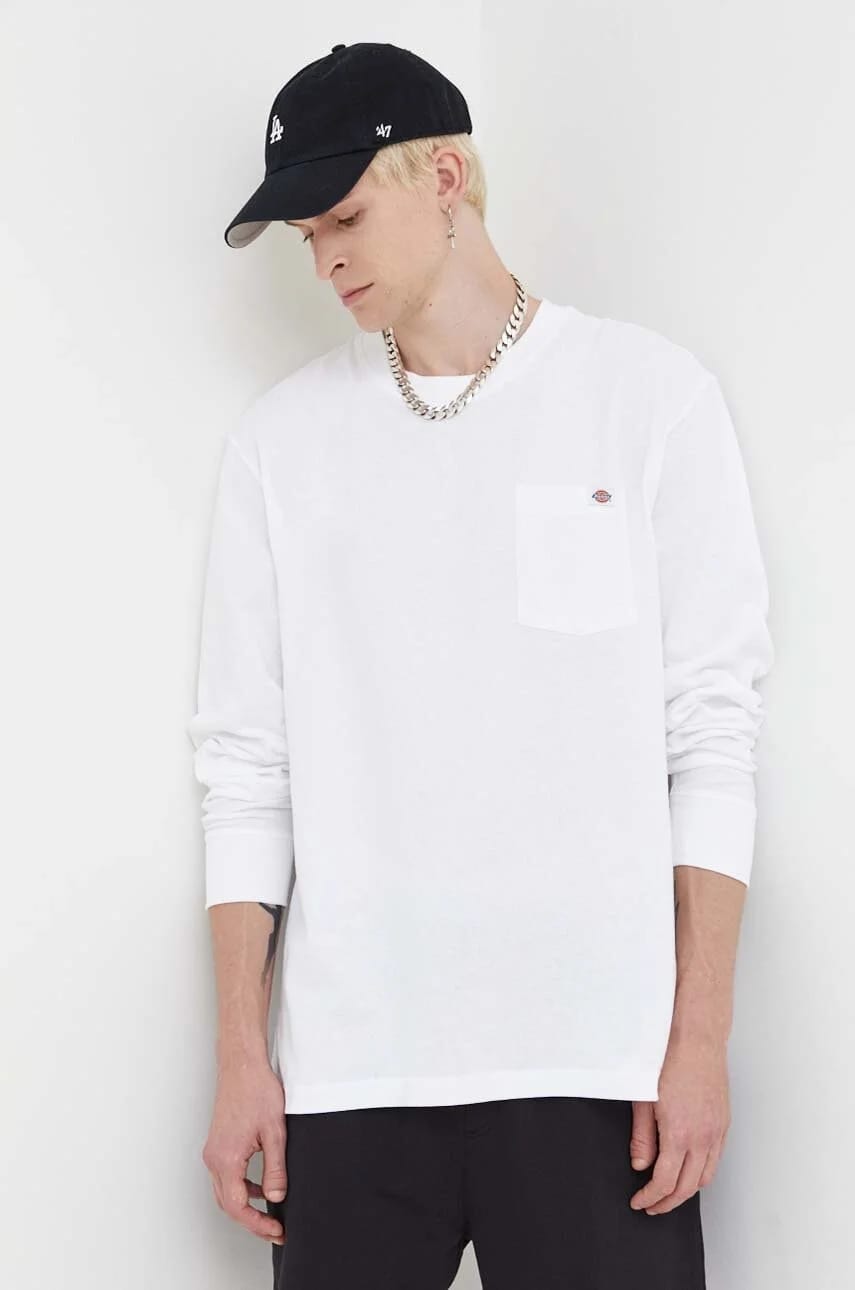 Хлопковая рубашка с длинным рукавом белая для мужчин