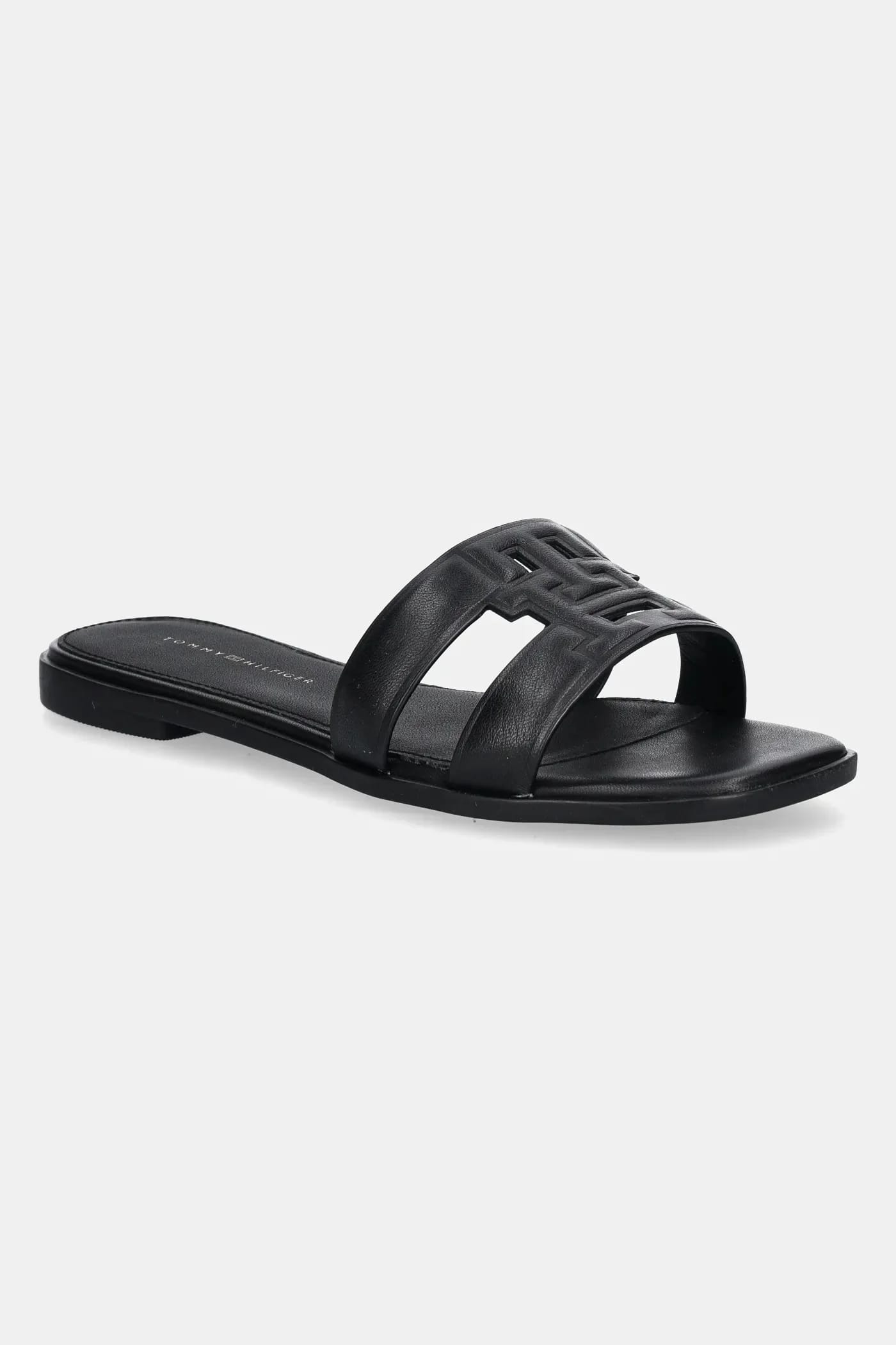 Женские кожаные шлепанцы на плоской подошве TH LOGO STRAP MULE