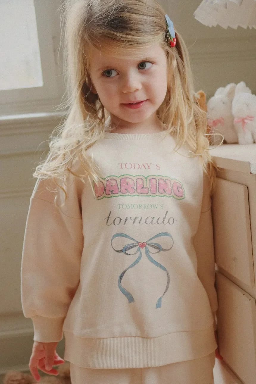 Детская толстовка из хлопка LOUPY LOU SWEAT SHIRT OCS бежевая для девочек