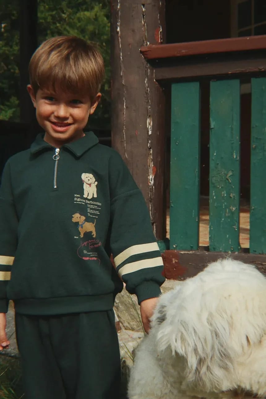 Детская толстовка из хлопка DOGGY HALF ZIP POLO OCS