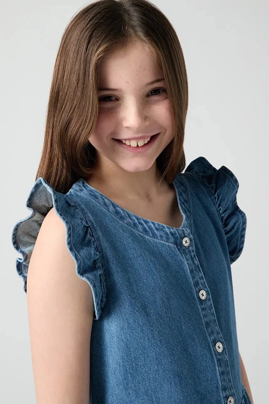 Детское хлопковое платье FLUTTER SLEEVE BUTTON UP D - фото 6