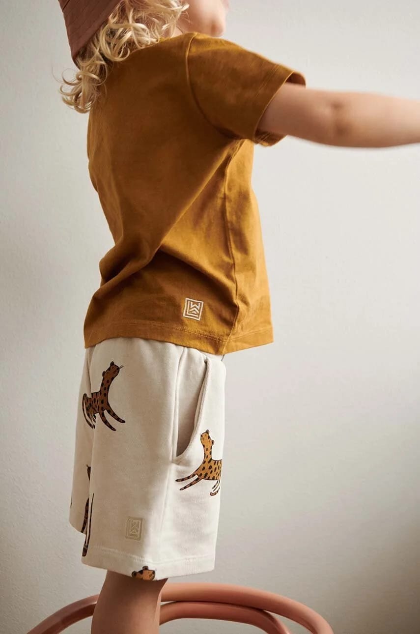 Детские хлопковые шорты Gram Printed Sweatshorts бежевые для девочек - фото 6