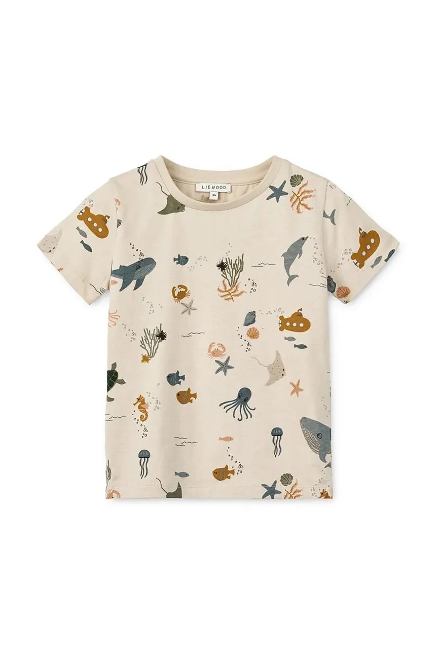 Детская хлопковая футболка Apia Printed Shortsleeve T-shirt бежевая для мальчиков