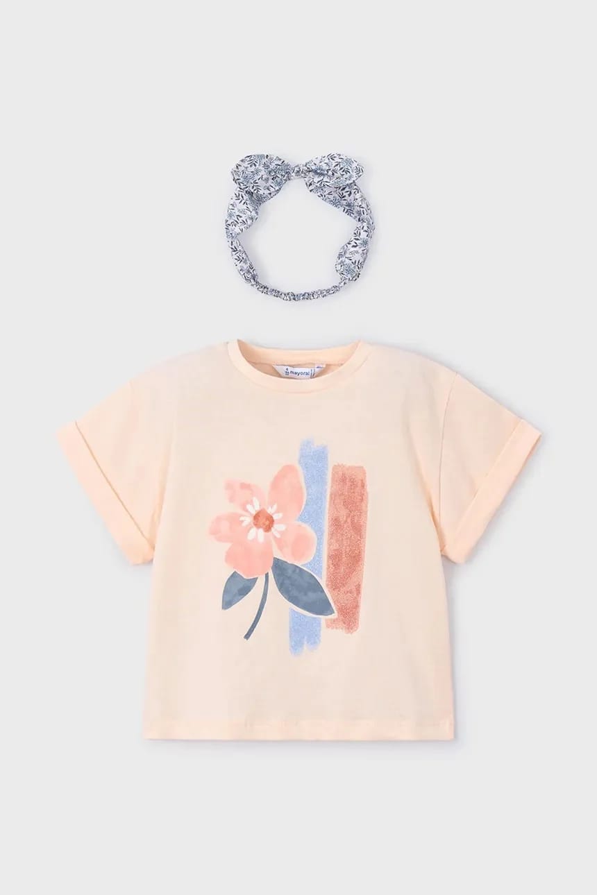 Детская хлопковая футболка бежевая для девочек