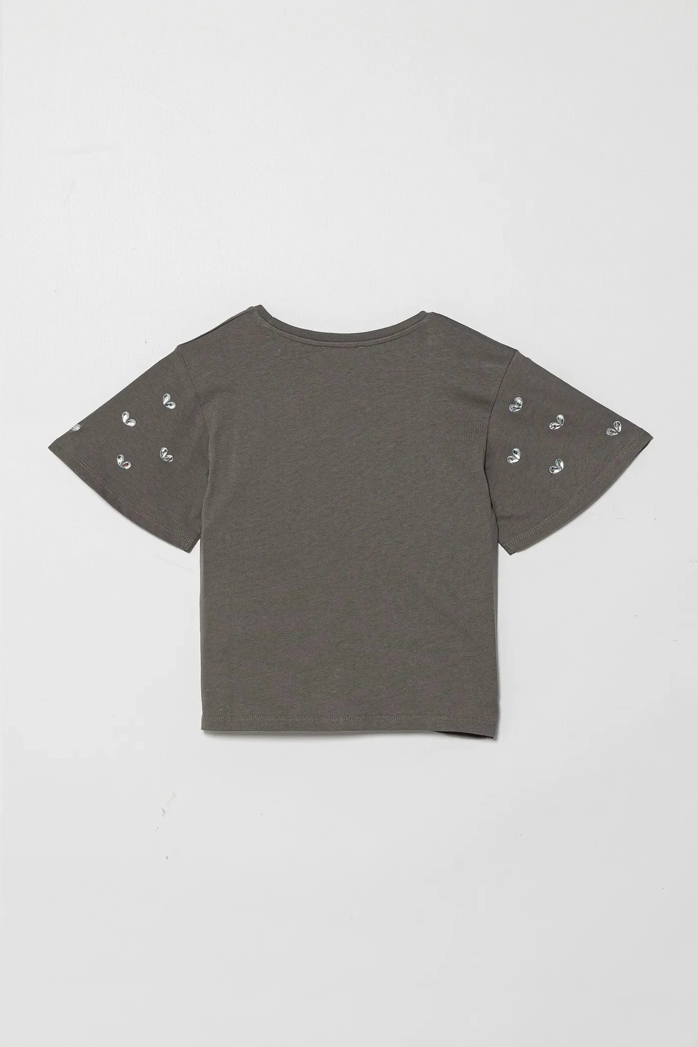 Детская хлопковая футболка серая для девочек - фото 2