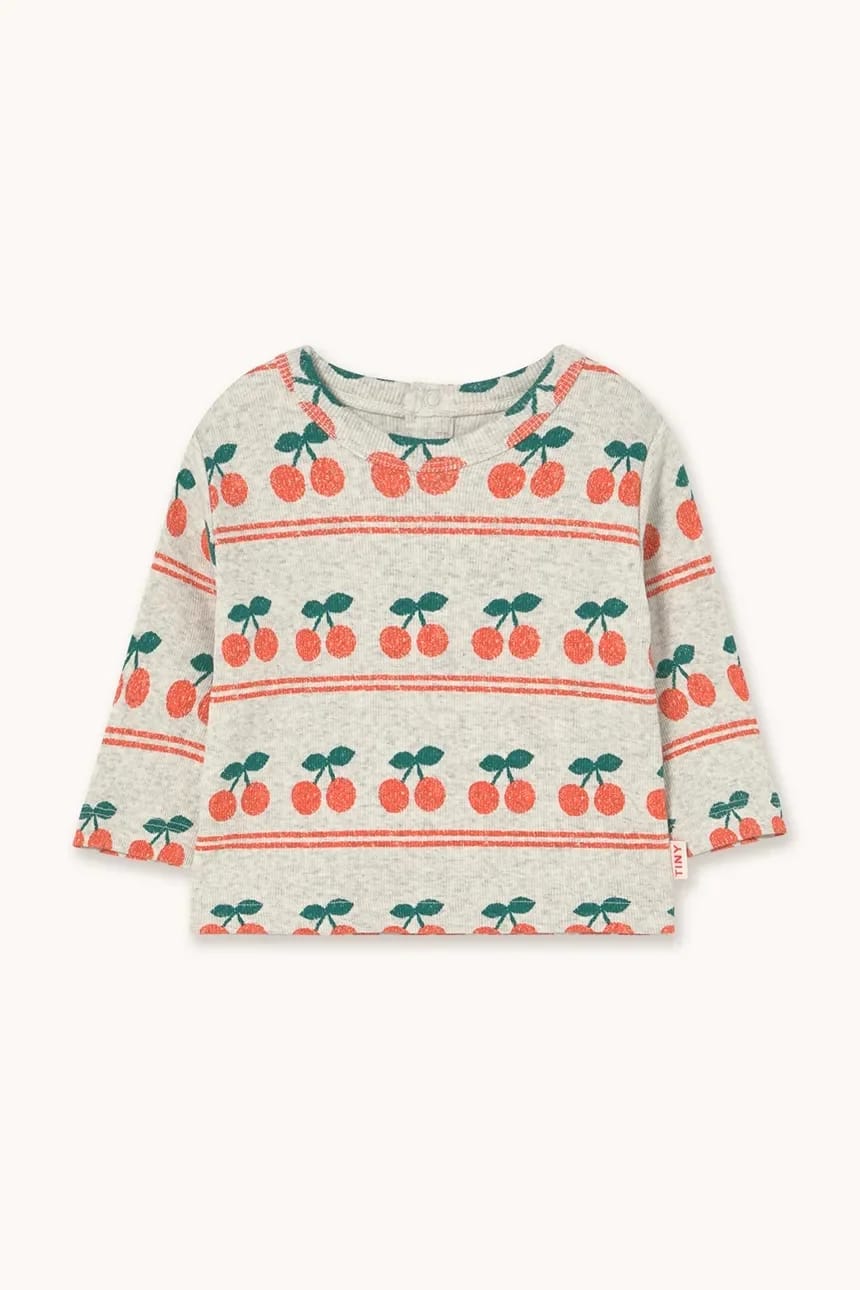 Детская хлопковая футболка с длинными рукавами CHERRY PATTERN RIB BABY TEE