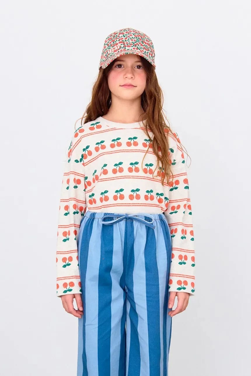 Детская хлопковая футболка с длинными рукавами CHERRY PATTERN RIB