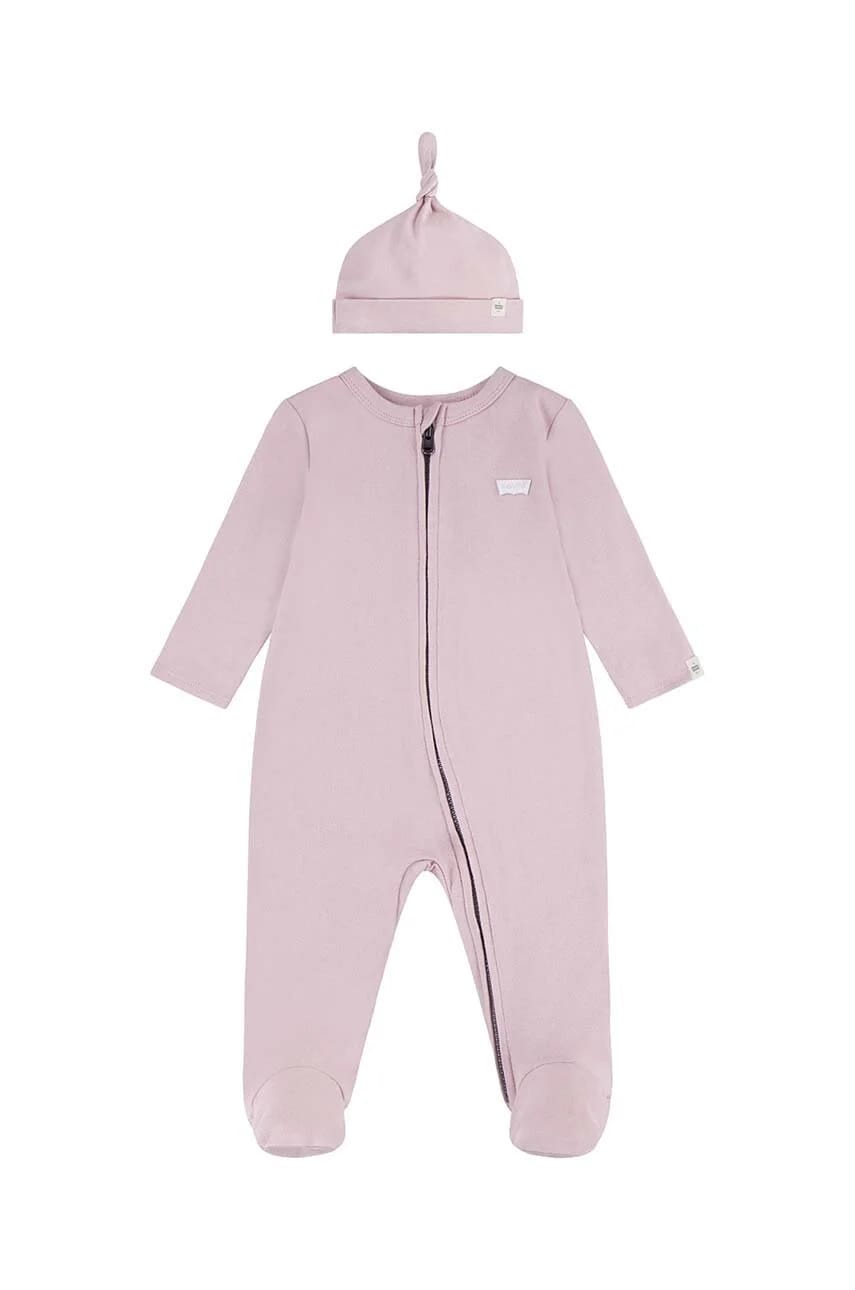 Детский хлопковый комбинезон LVN FOOTED COVERALL & HAP SET