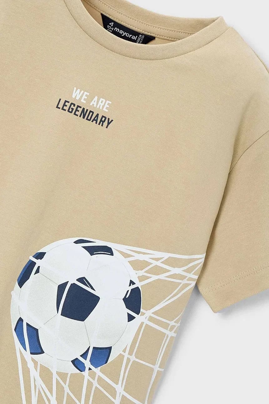 Детская хлопковая футболка бежевая для мальчиков - фото 4