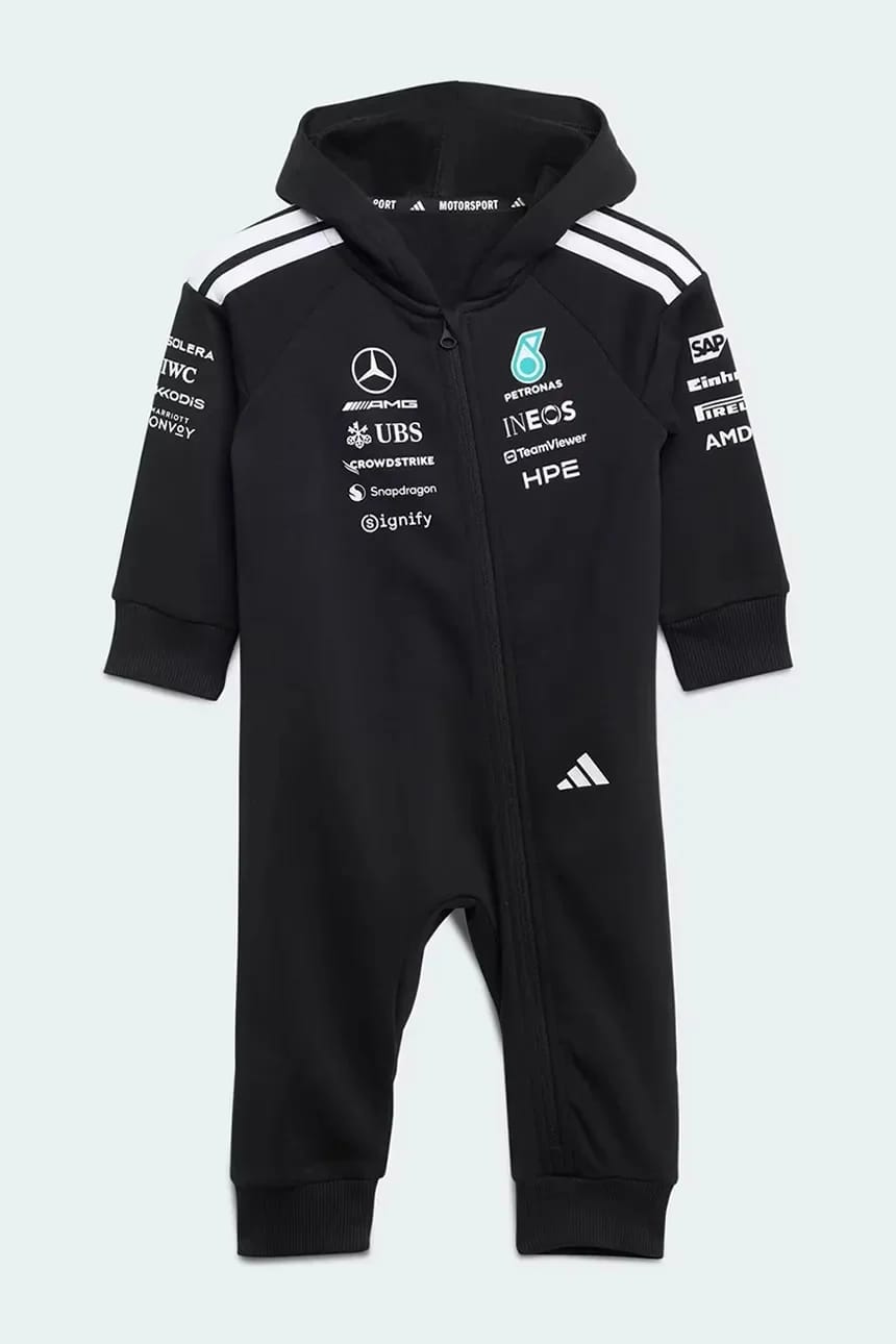 Хлопковый детский комбинезон MERCEDES с капюшоном
