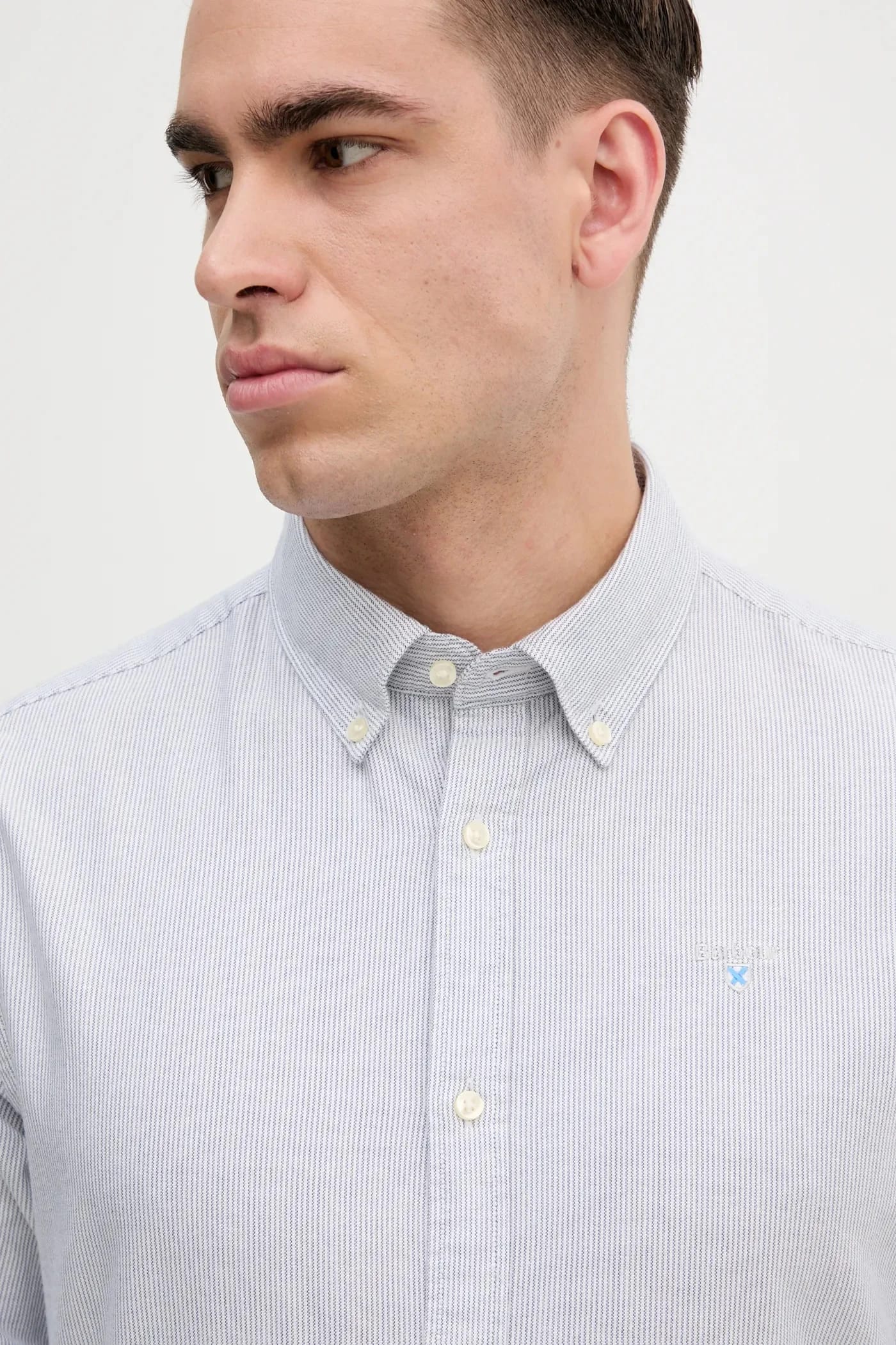 Мужская рубашка Oxtown Tailored в полоску из хлопка - фото 4