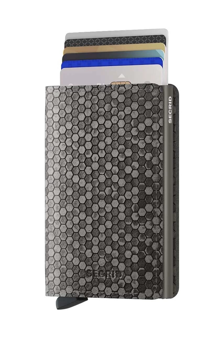 Slimwallet Hexagon Серый кожаный кошелек - фото 2