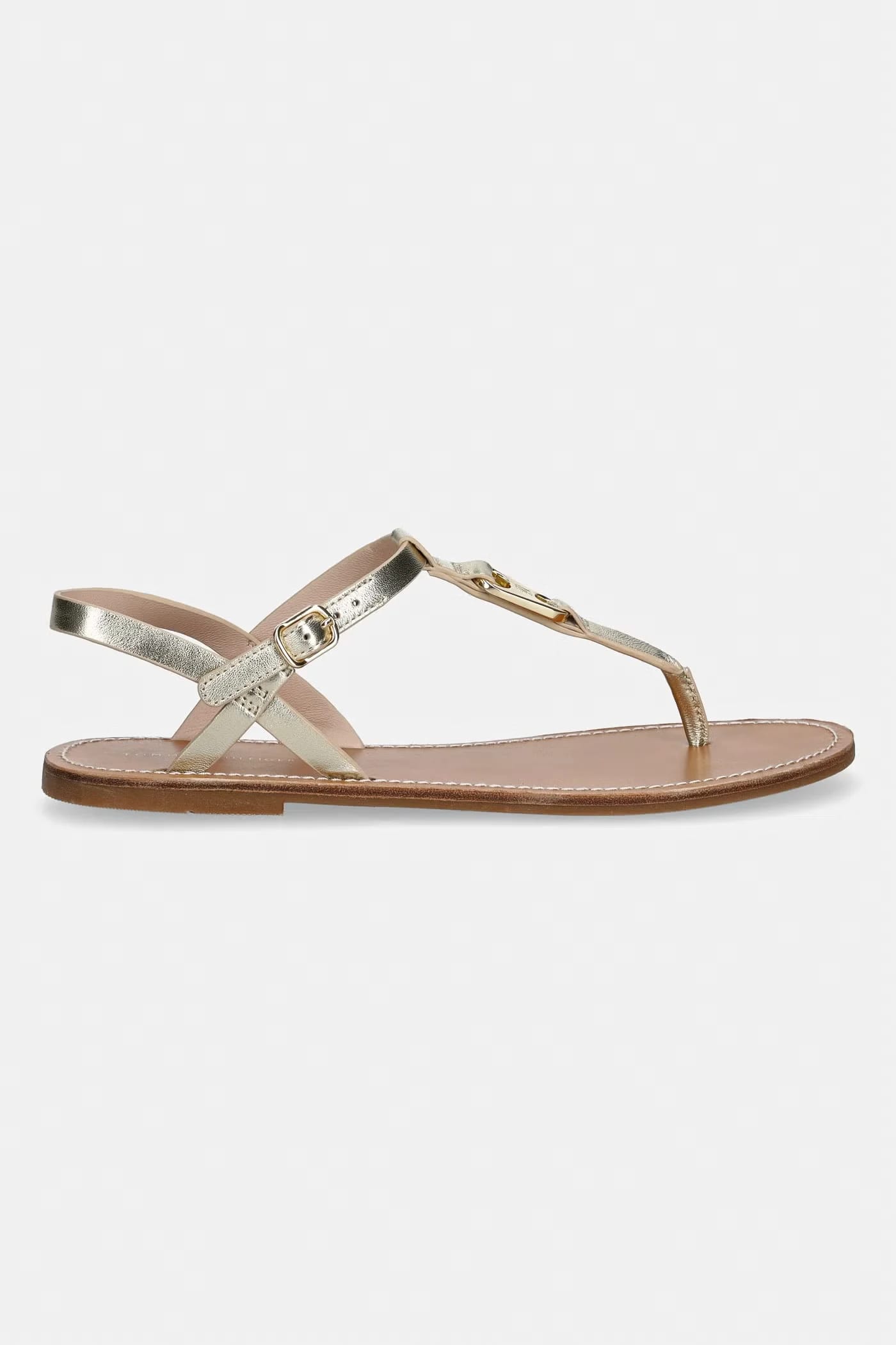 Женские кожаные сандалии на плоской подошве LEATHER THONG SANDAL GOLD - фото 2