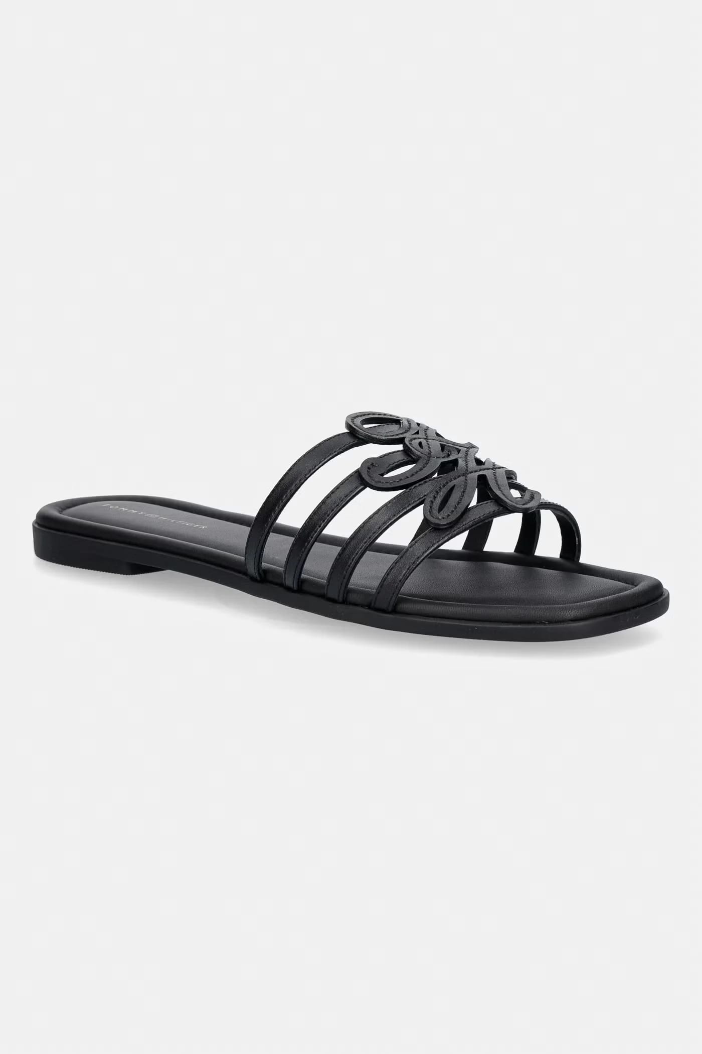 Женские кожаные шлепанцы с открытым носком TH SCRIPT FLAT MULE LTH