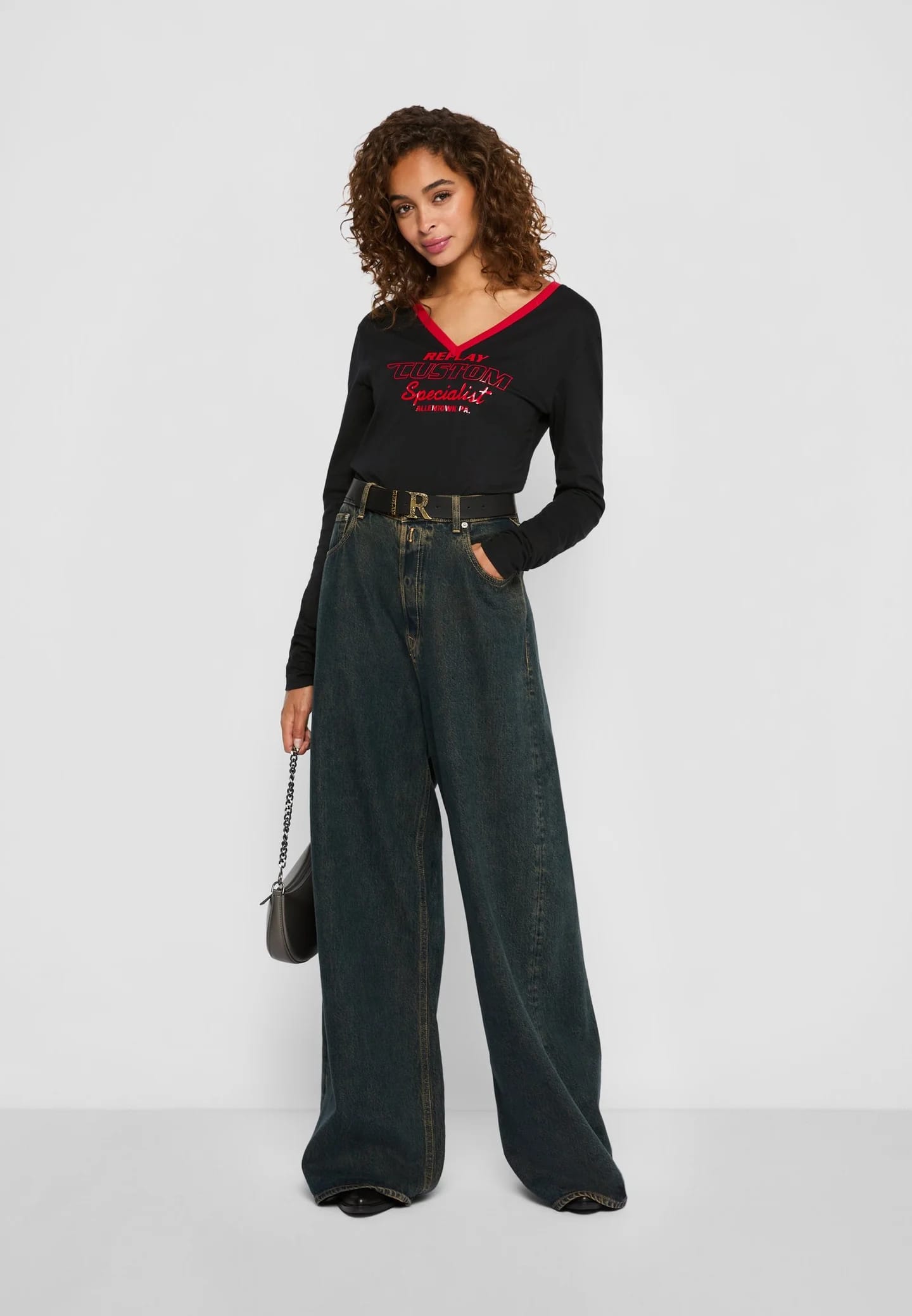 MARGOTT DARK TINTED INDIGO WASHED DENIM - Широкие штанины - фото 2