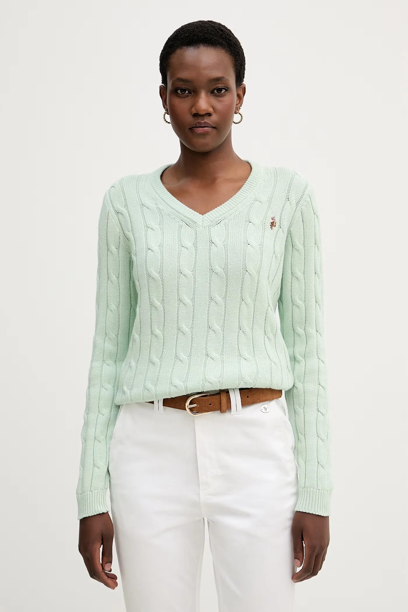 Женский хлопковый свитер V-NECK CABLE