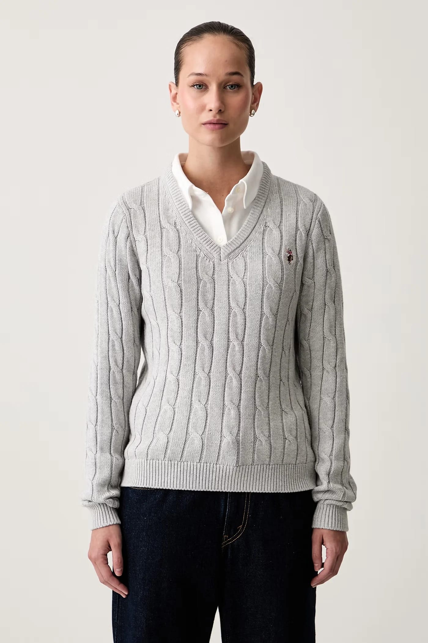 Женский хлопковый свитер V-NECK CABLE