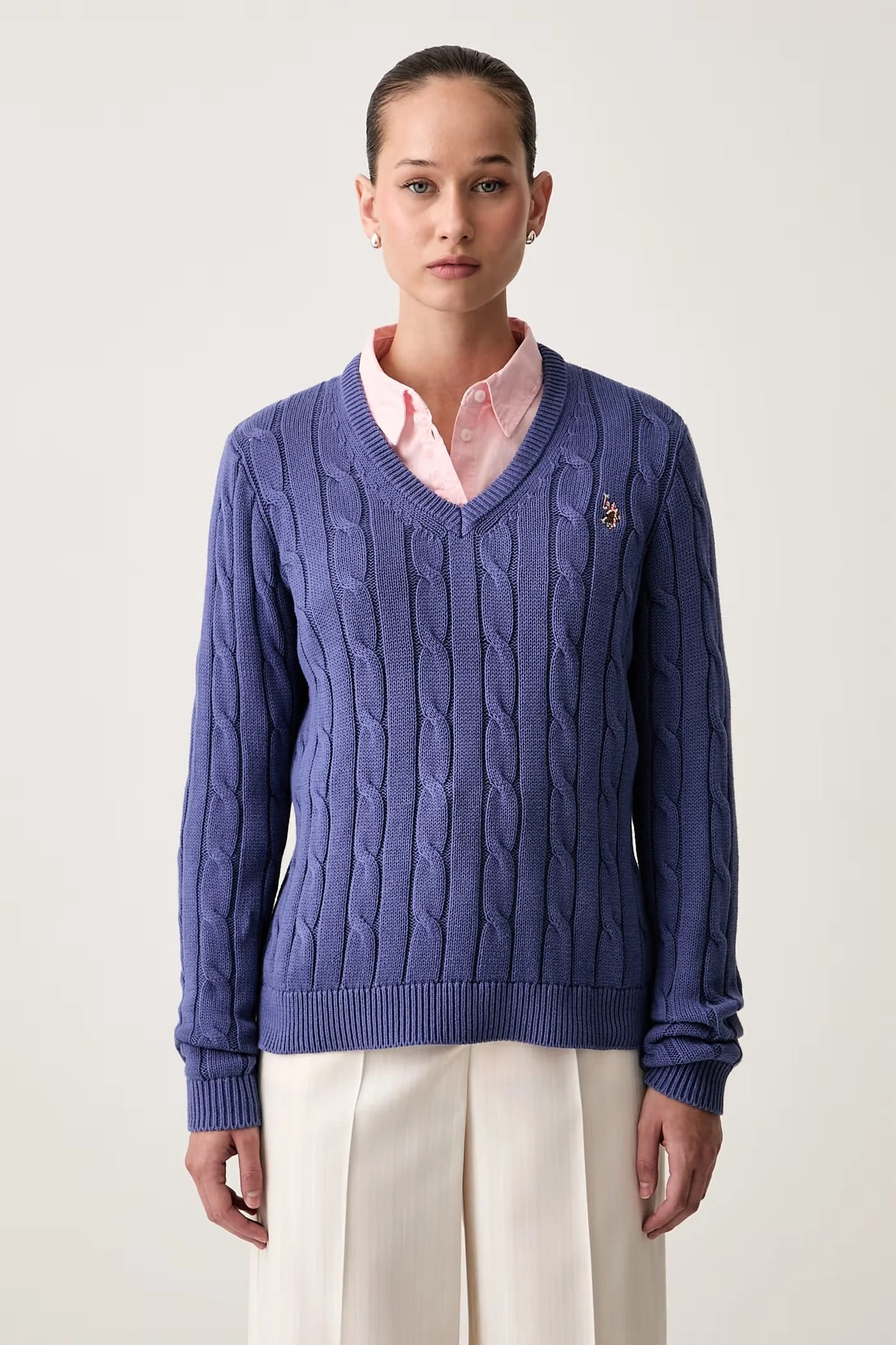 Женский хлопковый свитер V-NECK CABLE
