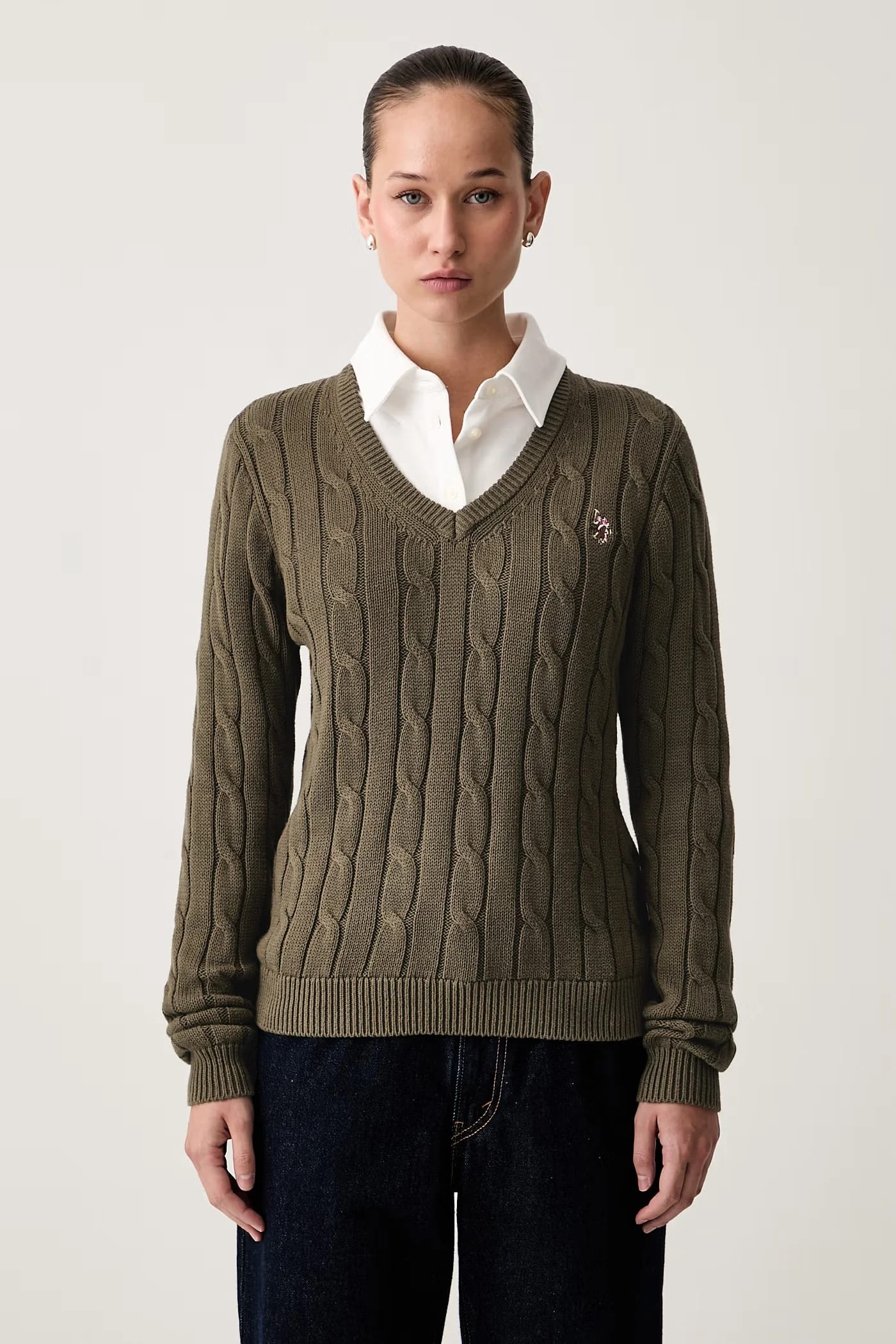 Женский хлопковый свитер V-NECK CABLE