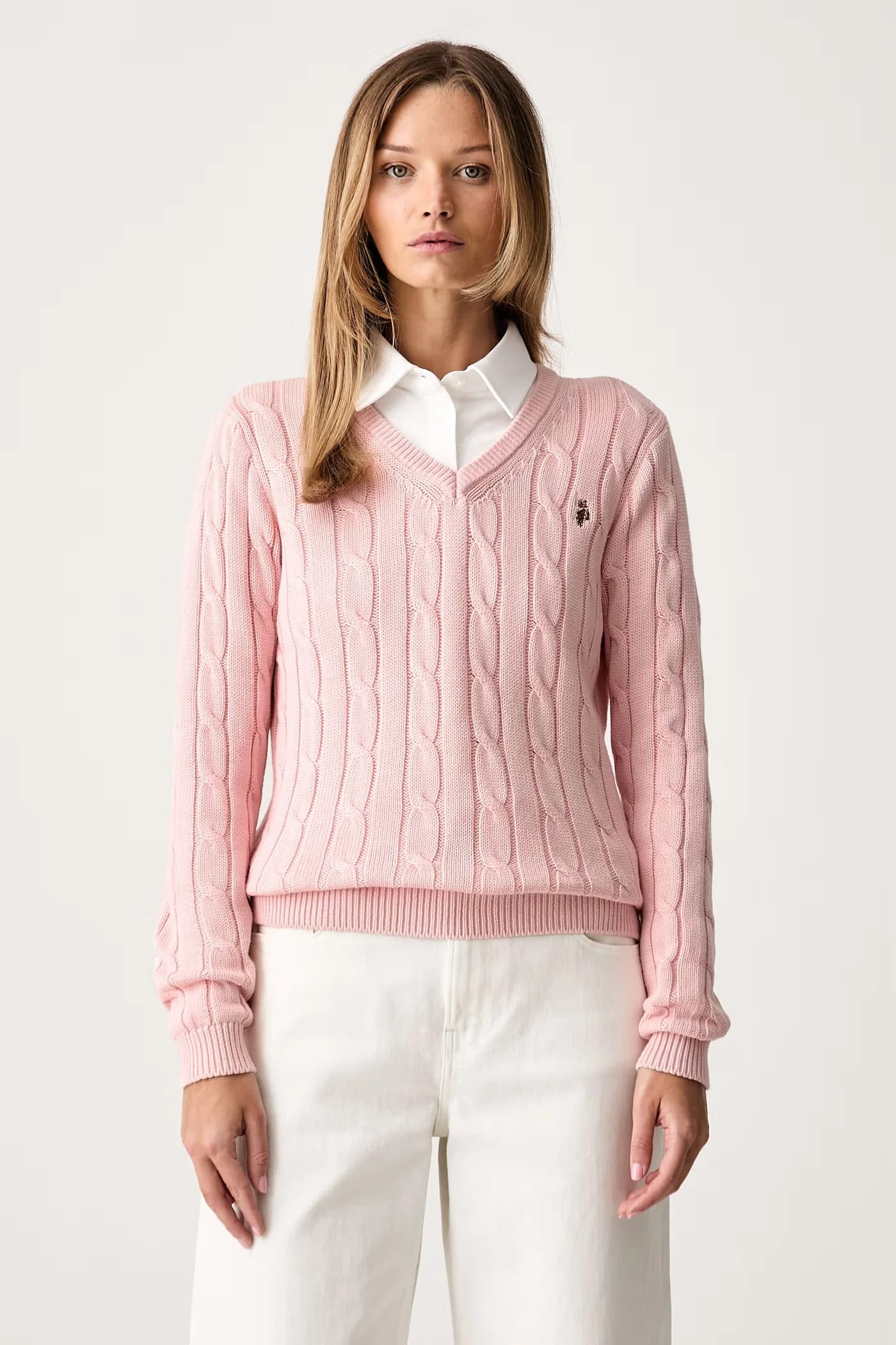 Женский хлопковый свитер V-NECK CABLE - фото 1