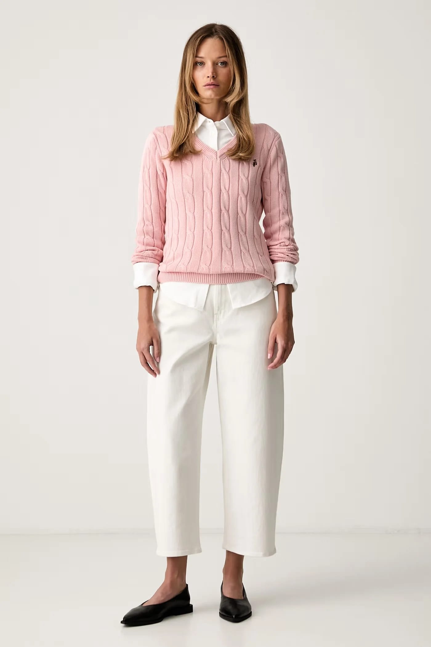 Женский хлопковый свитер V-NECK CABLE - фото 2