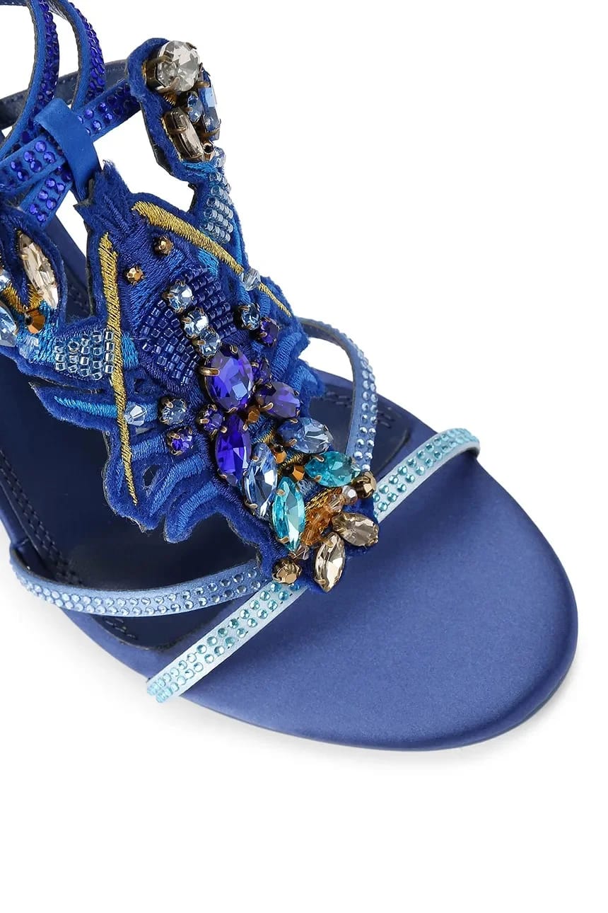 Босоножки Lobster Sandal на высоком каблуке из синей ткани - фото 3