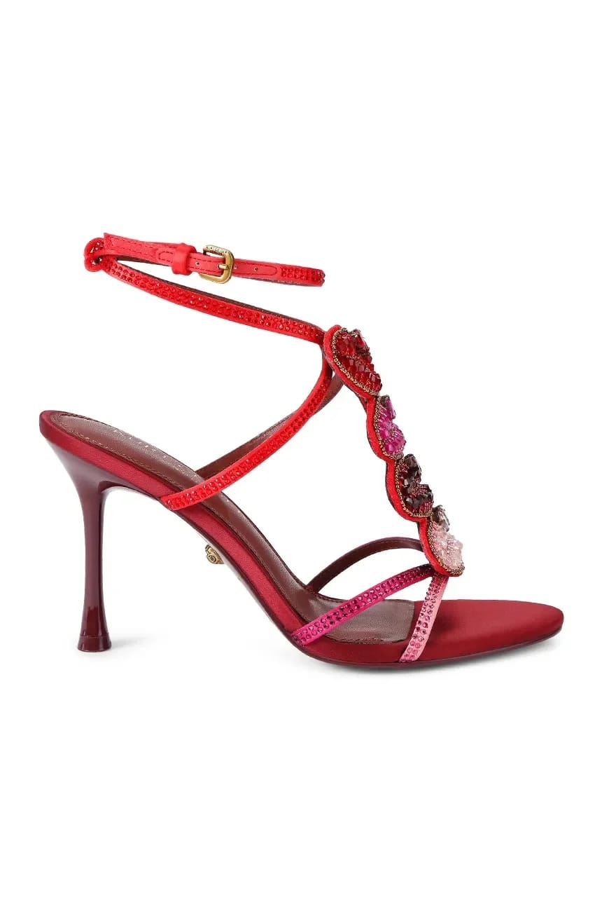 Розовые босоножки на высоком каблуке из ткани Kiss Sandal - фото 1