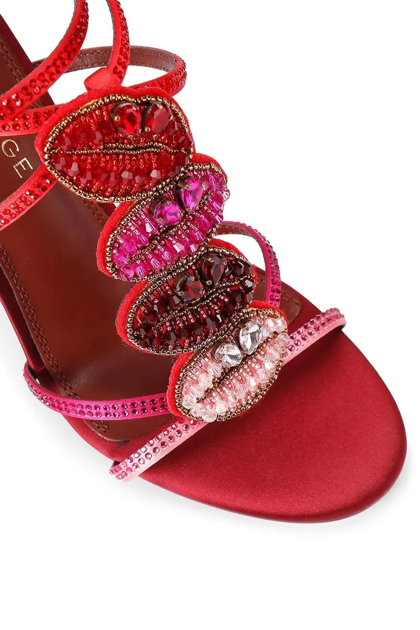 Розовые босоножки на высоком каблуке из ткани Kiss Sandal - фото 4