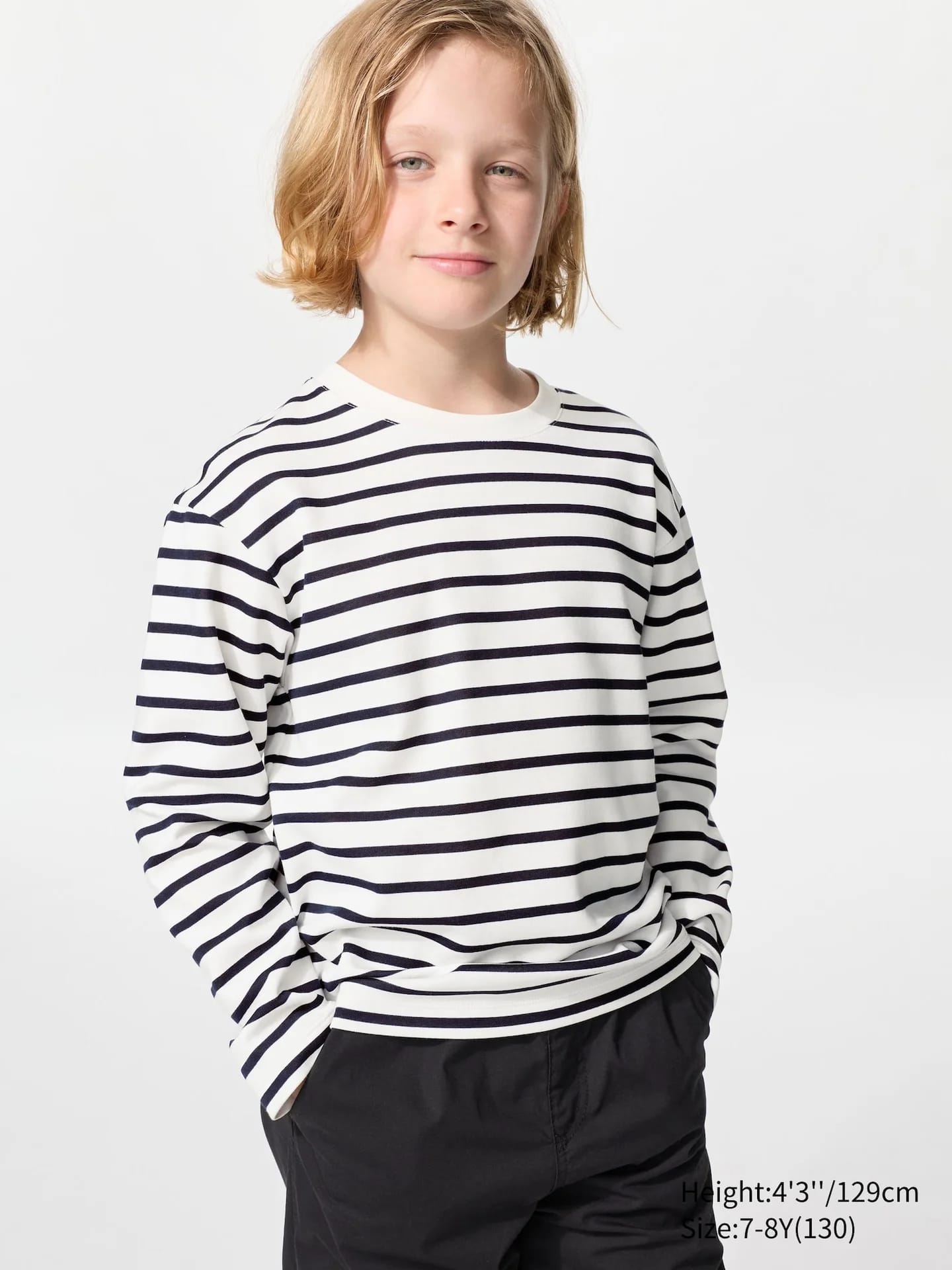 AIRism Baumwolle Langarmshirt (Rundhals, gestreift) - фото 2