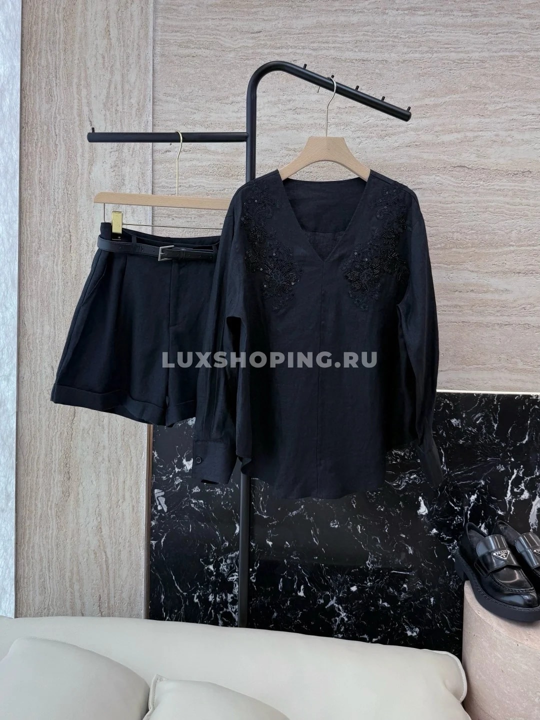 Zimmermann льняной костюм с шортами черный